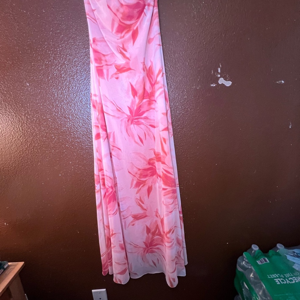 Pink Floral Strapless Maxi Dress - Light Flowy Silhouette